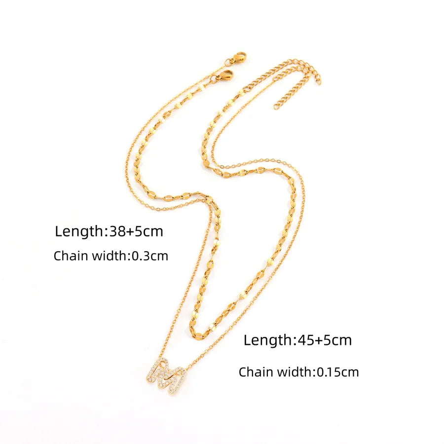 Gold Initial Pendant & Layered Chain Necklace Set Gold m