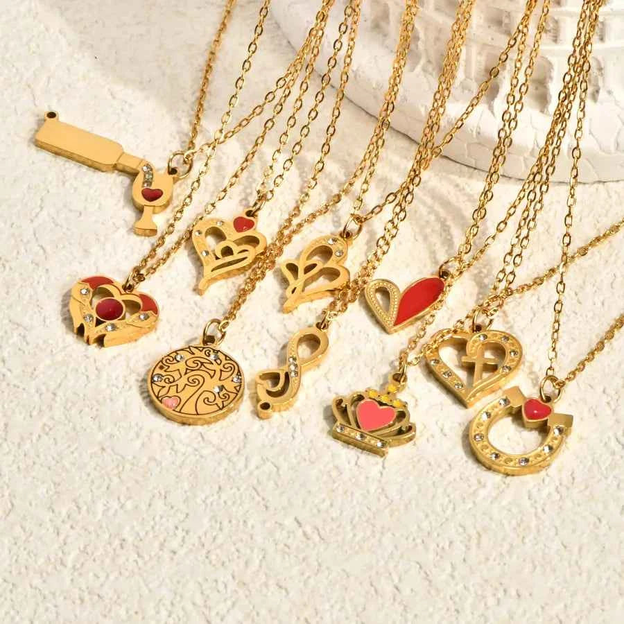 Red Heart Crown 18K Gold Plated Pendant Necklace
