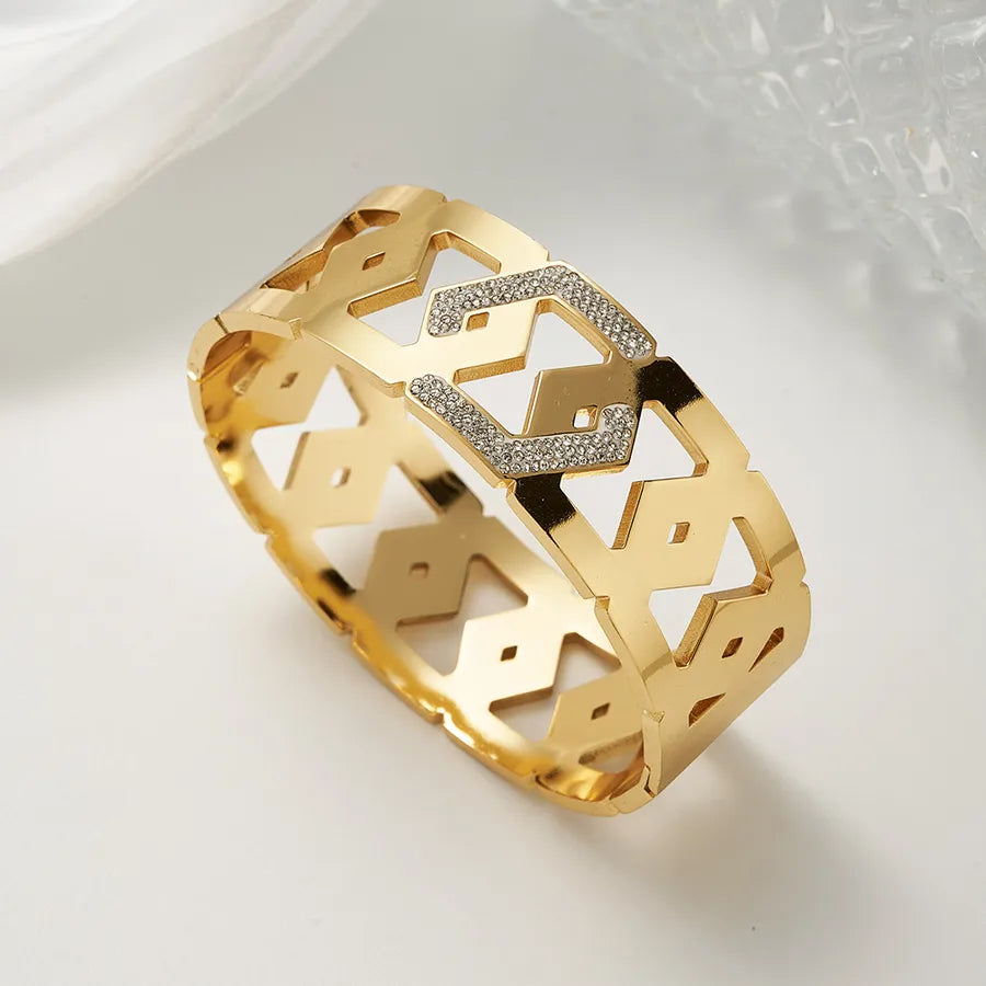 18K Gold Geometric Open Bangle Bracelet A (inner Diameter: About 60x50mm) 1 Pc Package