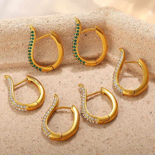 18K Gold Plated Diamond Hoop Earrings