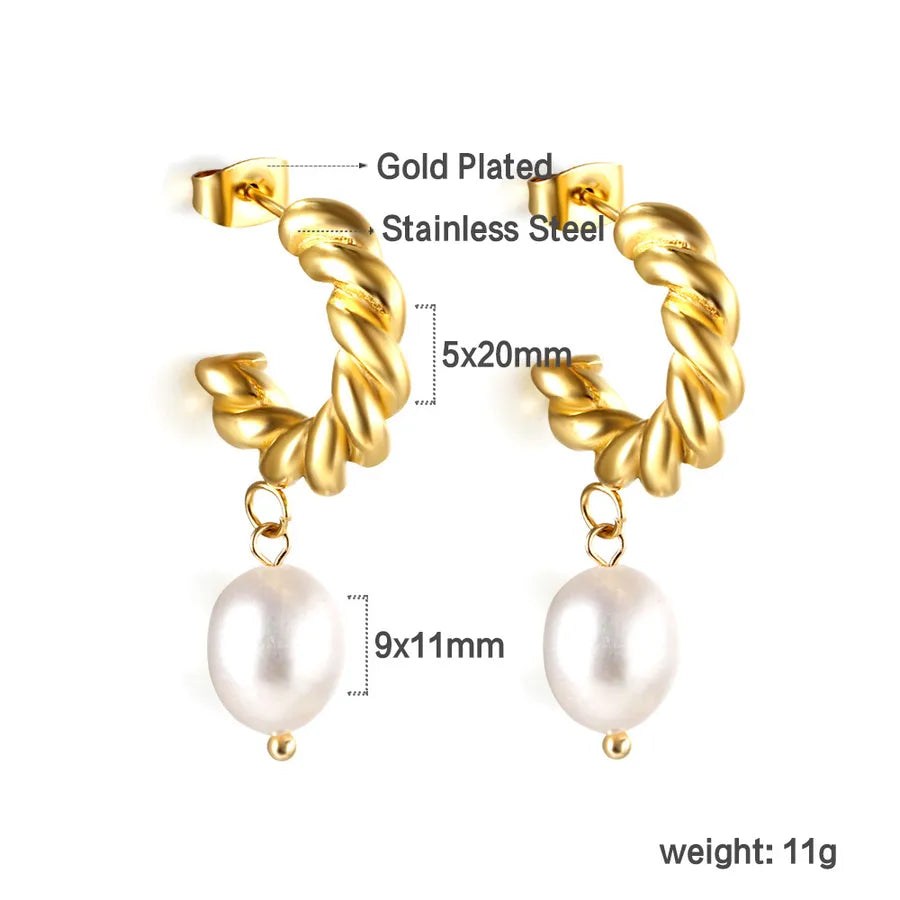 18K Gold Plated Geometric Pearl Earrings EA57360AG