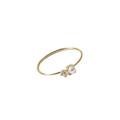 18K Gold Plated Pearl & Crystal Geometric Ring