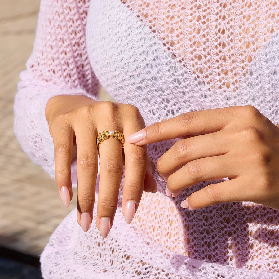 18K Gold PVD Lace Stainless Steel Ring