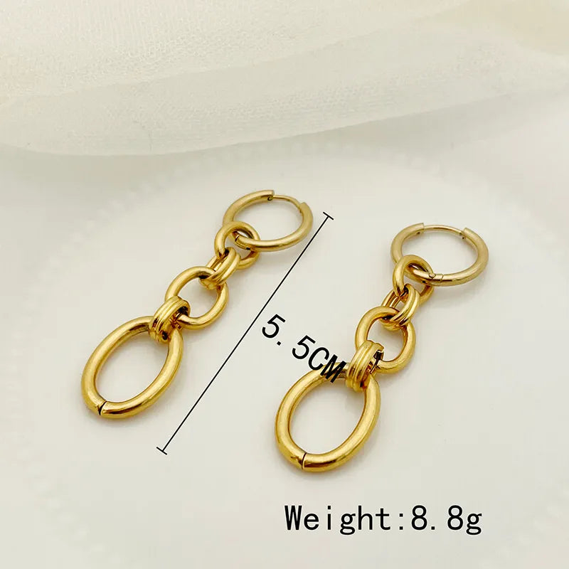 14K Gold Plated Stainless Steel Oval Tassel Earrings Gold