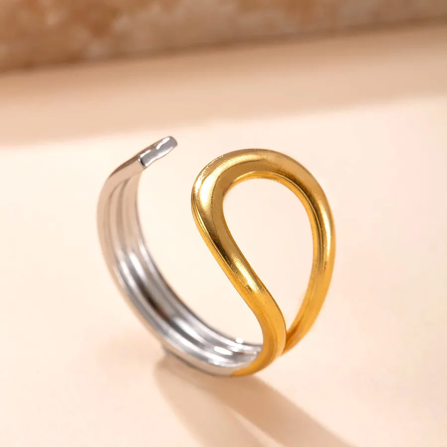 Geometric Gold-Plated Titanium Steel Ring Average Size YYJZ716