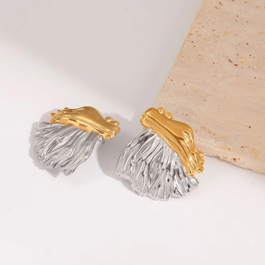 Gold Leaf Textured Stainless Steel Earrings