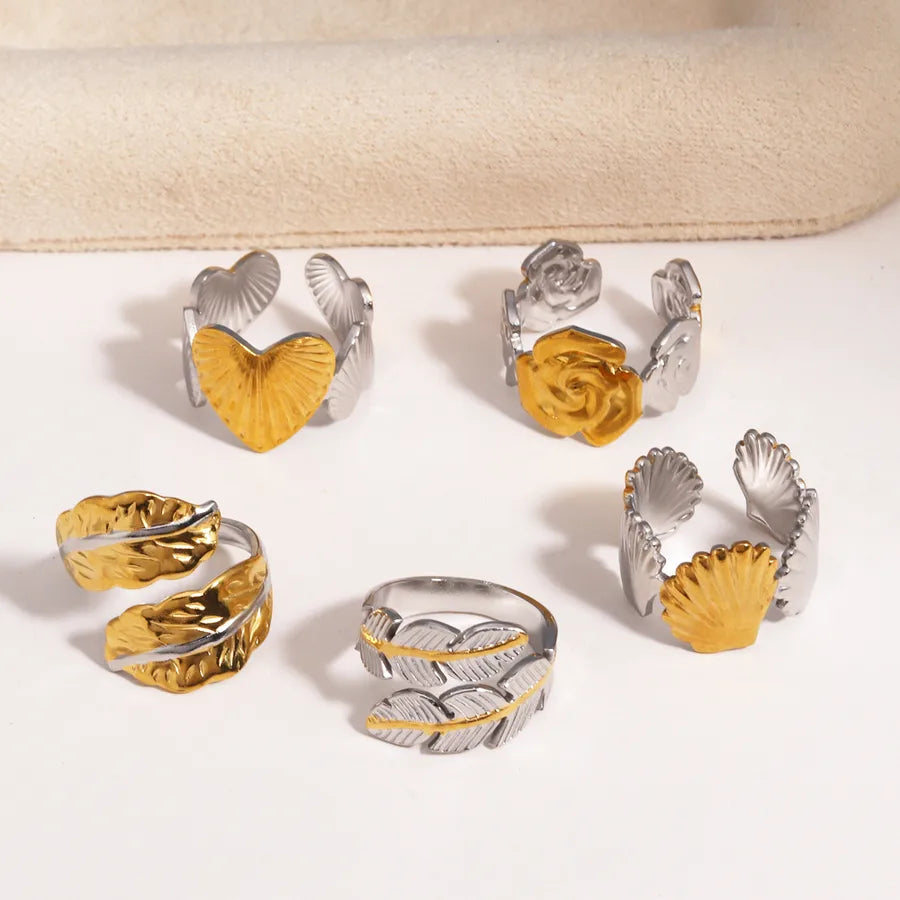 Unisex Adjustable Stainless Steel Leaf Ring