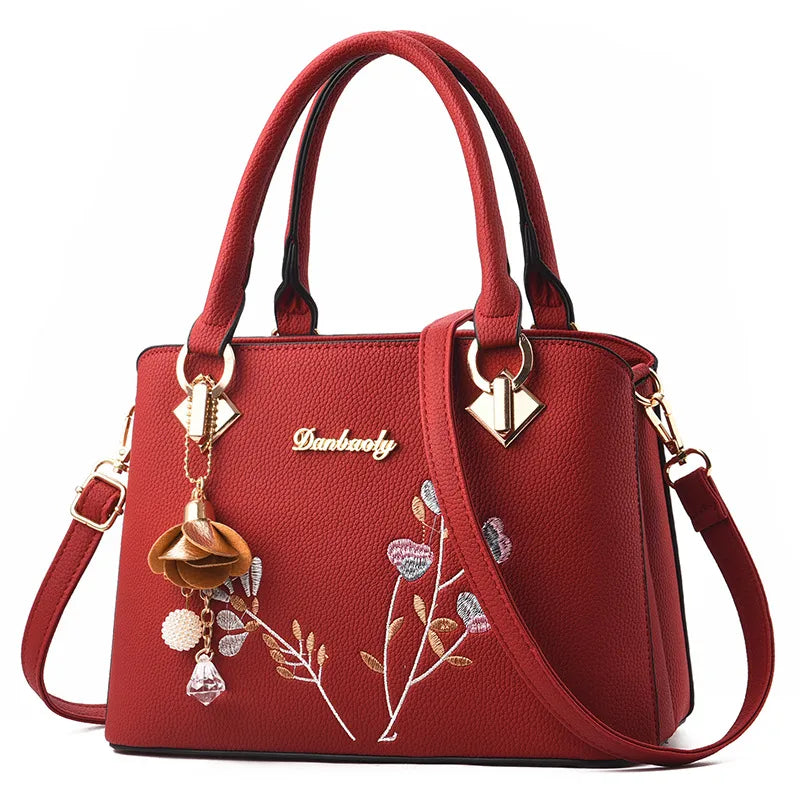 Embroidered PU Leather Crossbody Bucket Bag