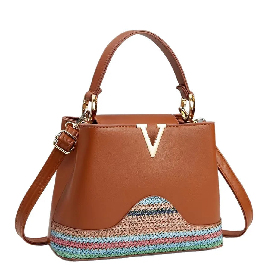 Spliced PU Leather Crossbody Bucket Bag