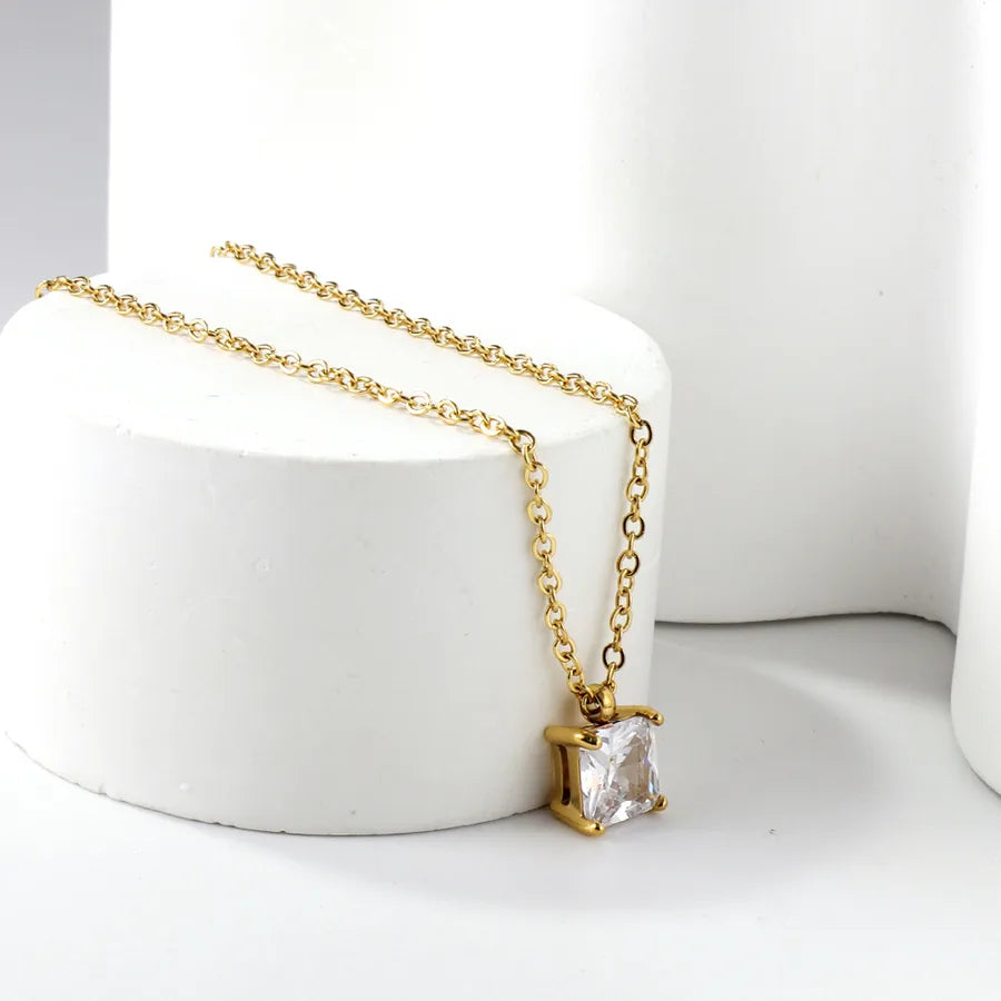 Gold Plated Geometric Diamond Pendant Necklace