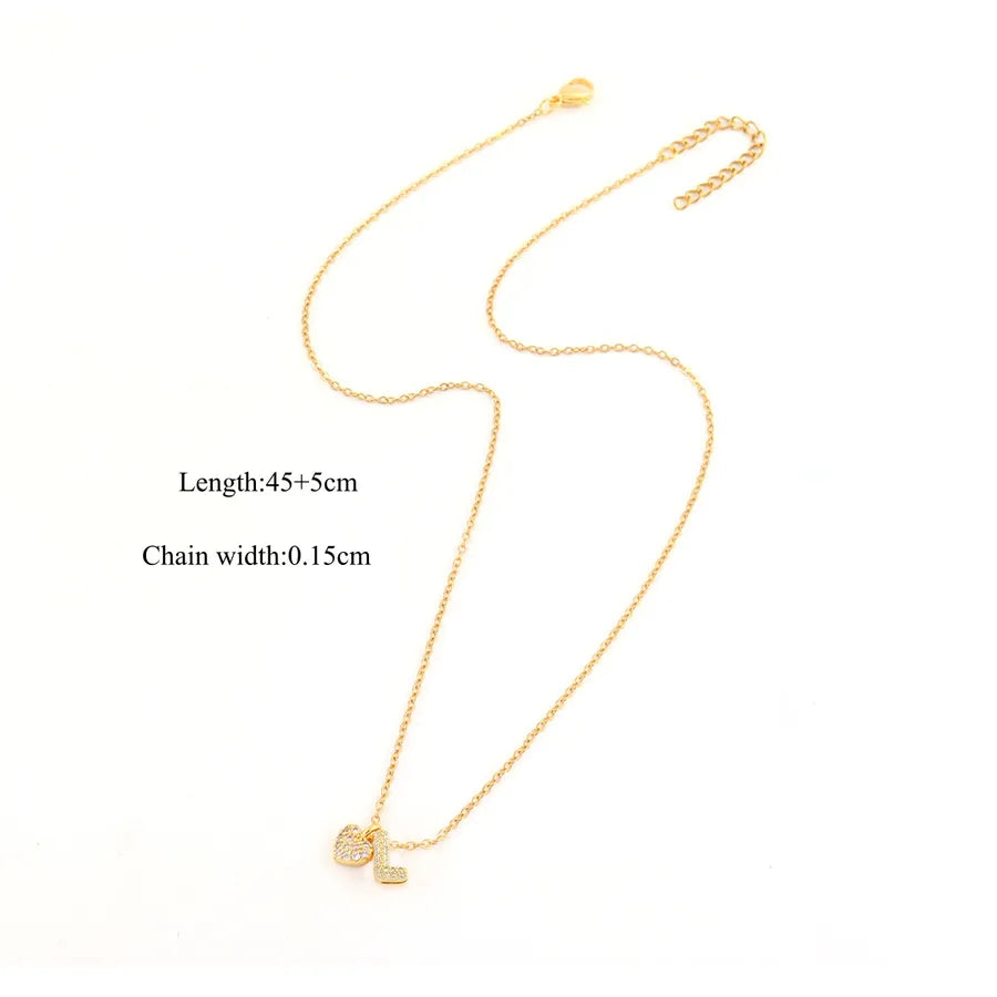18K Gold Plated Heart Letter Pendant Necklace Gold L