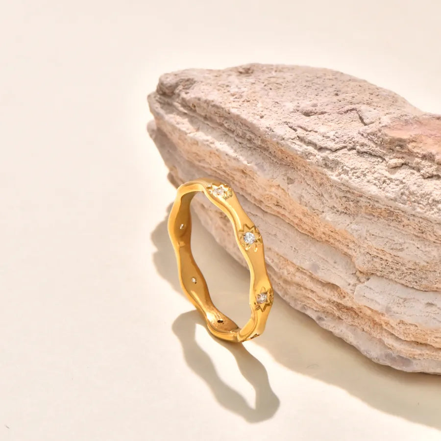 Gold Plated Geometric Wave Zirconia Ring