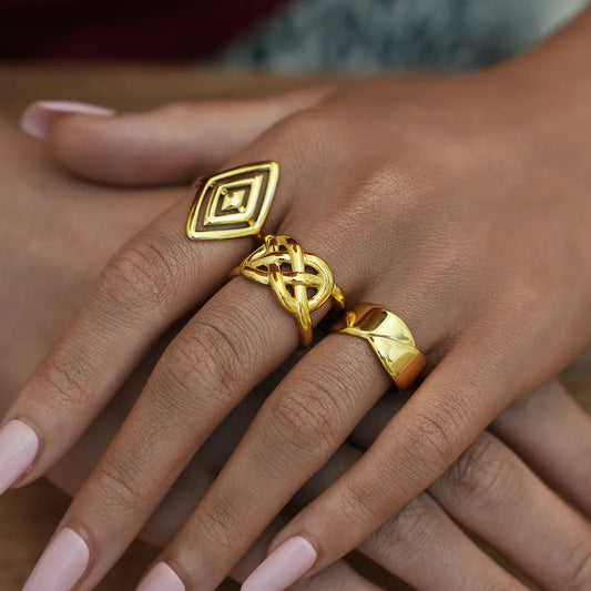 18K Gold Geometric Adjustable Ring for Women