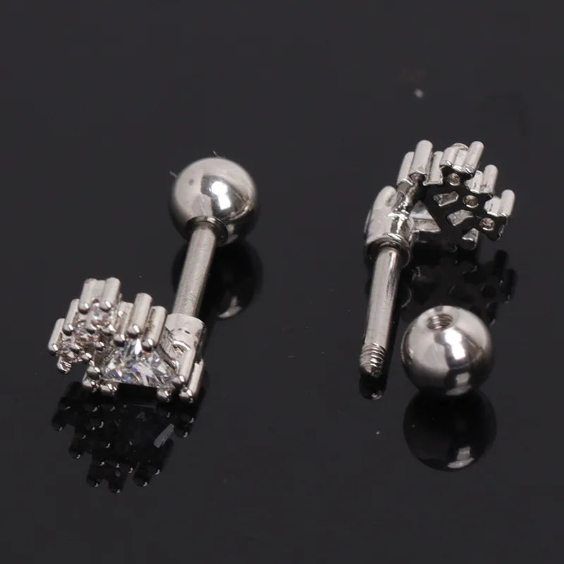 Geometric Zircon Screw Stud Earrings