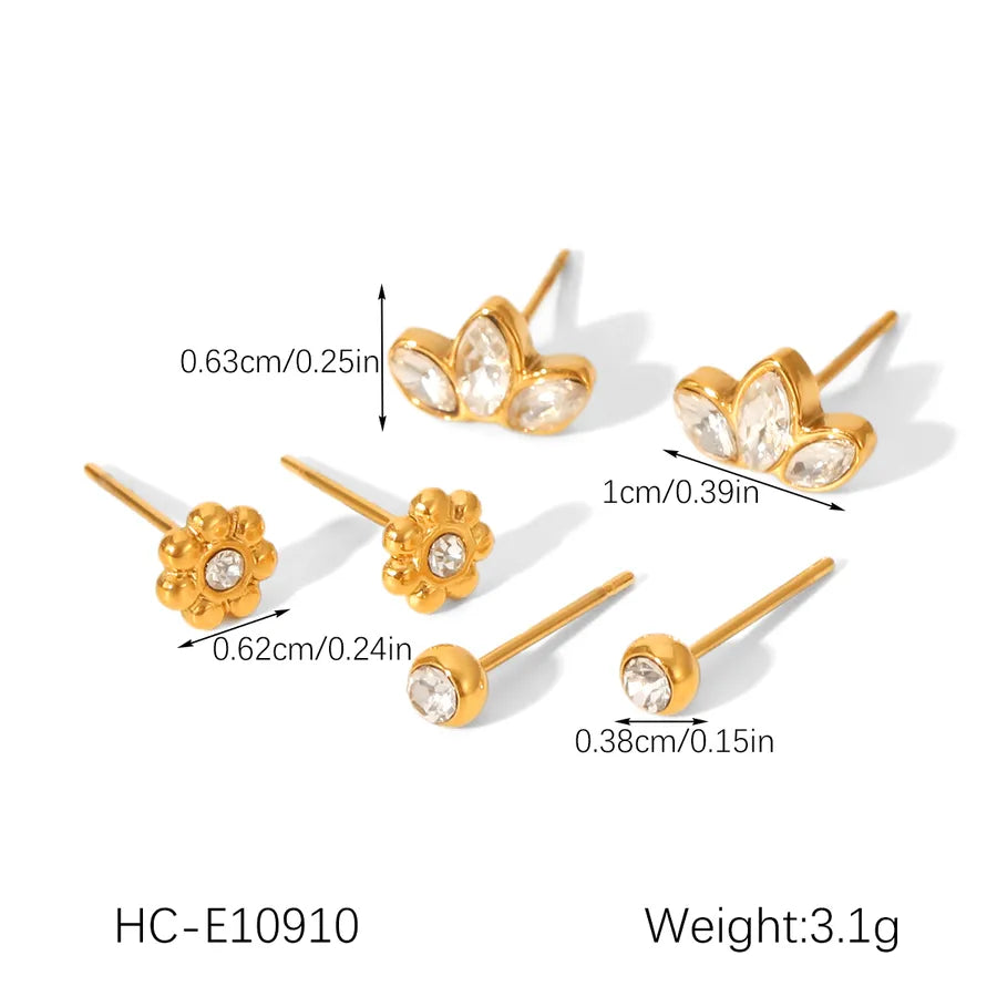Gold Plated Titanium Steel Earrings Set – 3 Pairs HC-E10910