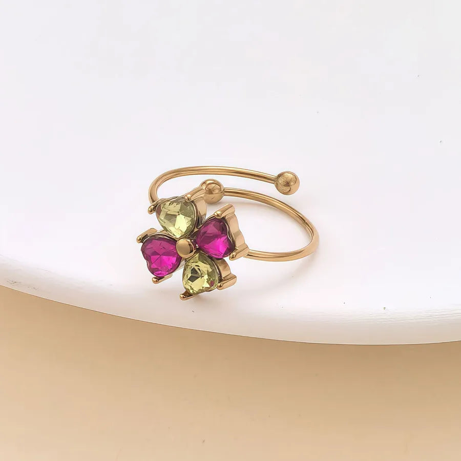 Zircon Heart & Flower Stainless Steel Ring JZ-25-09-005