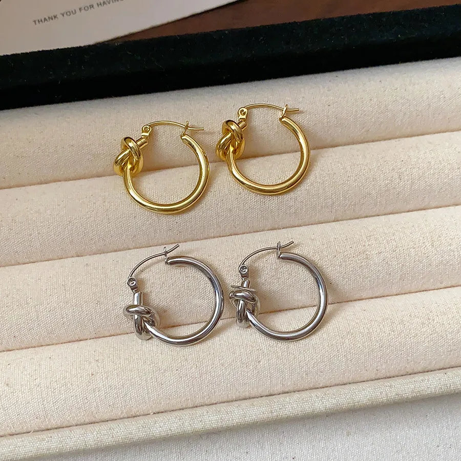 Minimalist Knot Round Earrings – Gold Plated