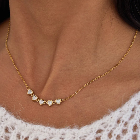 18K Gold Heart Tennis Necklace for Women