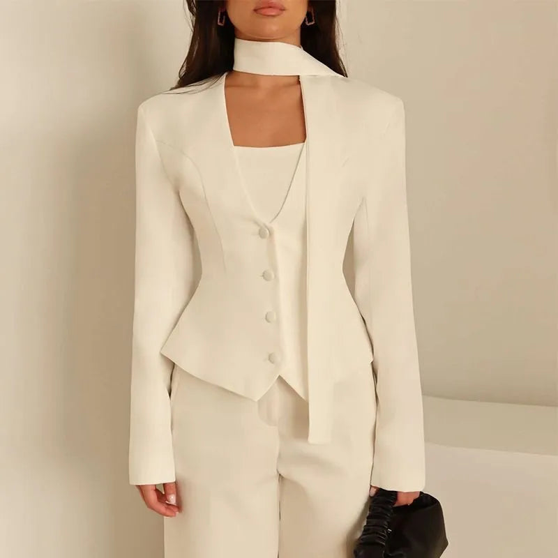 Elegant Puff Sleeve Stand Collar Blazer