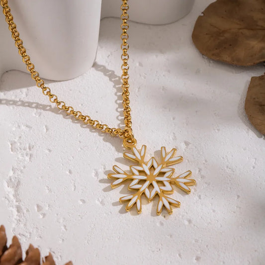 Gold Snowflake Pendant Necklace for Women