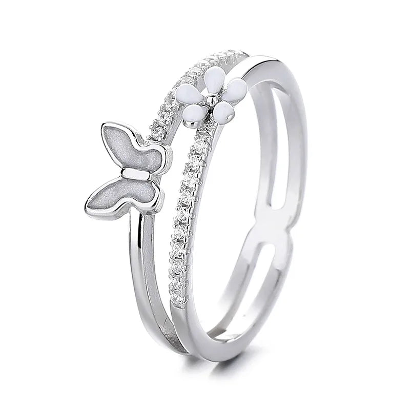 Sterling Silver Double Butterfly Ring for Women Platinum