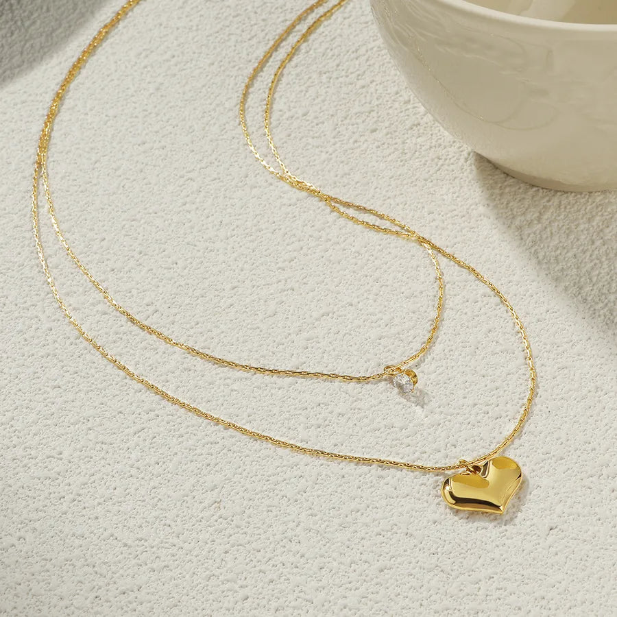 Double Layer Gold Heart Necklace – 18K Plated