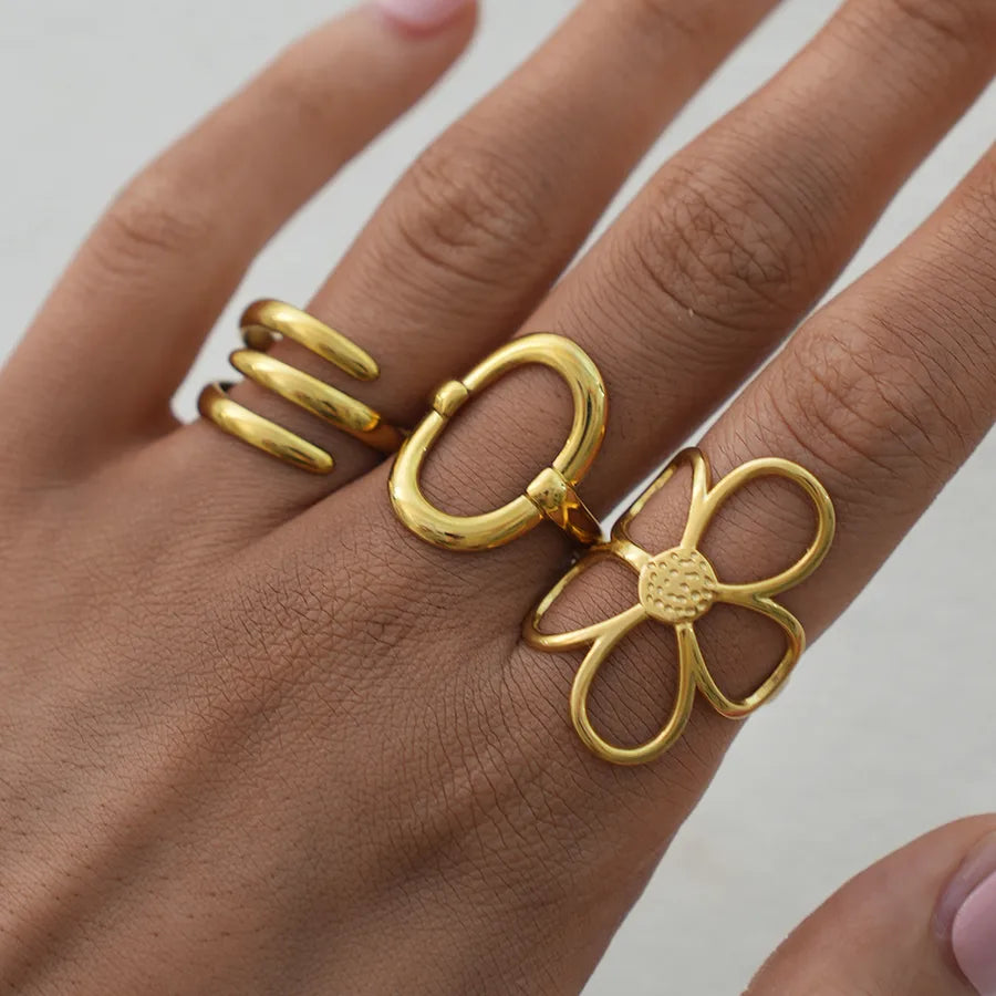 18K Gold Geometric Flower Ring Set for Women