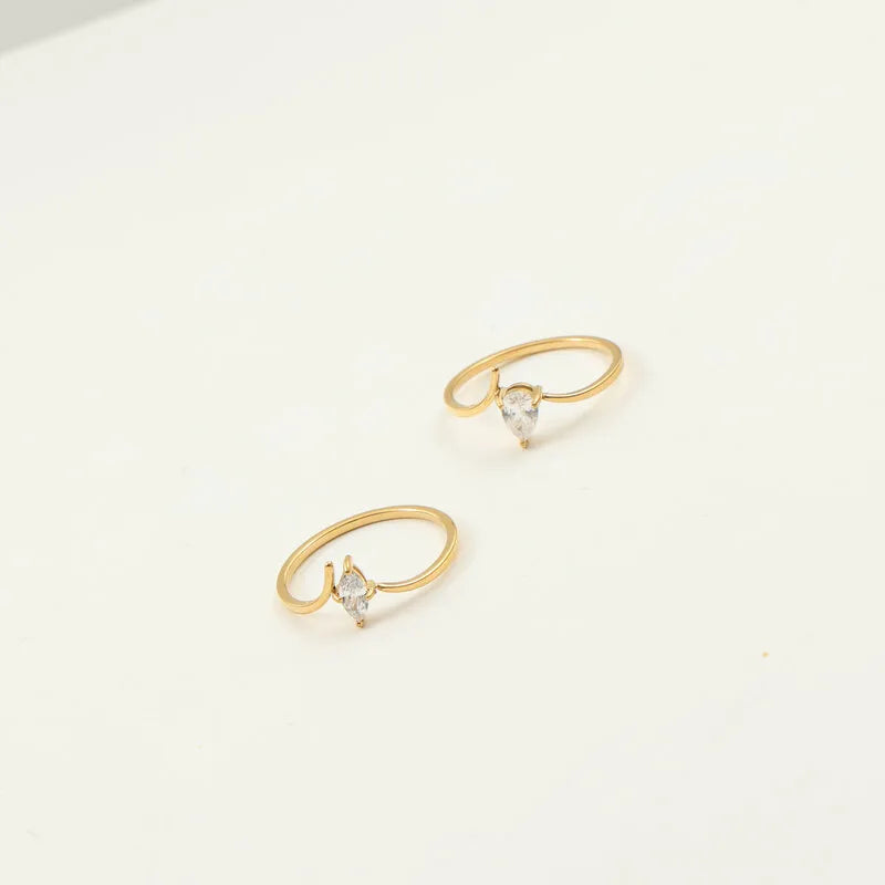 18K Gold Plated Teardrop Zircon Titanium Ring