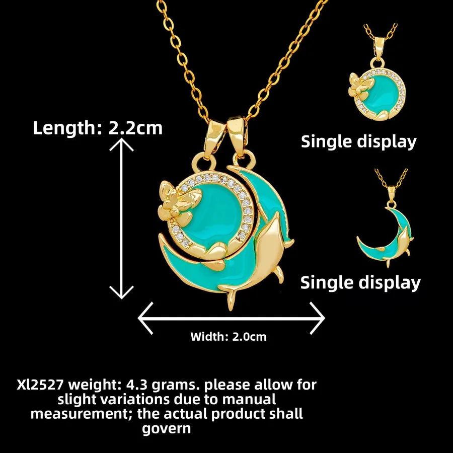 Butterfly & Whale Couple Pendant Necklace XL2527 Cloud Dream Butterfly Whale Light Green Necklace Gold