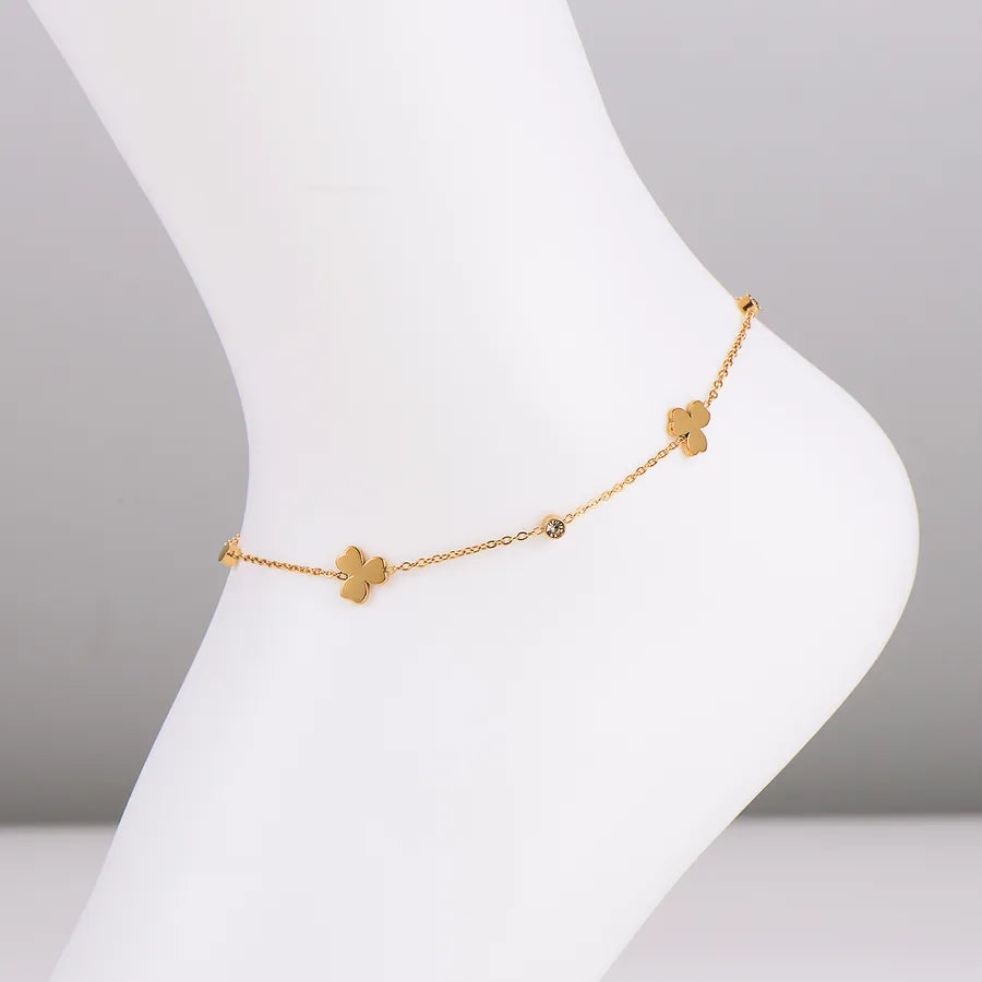 Gold Heart Flower Anklet – Stainless Steel