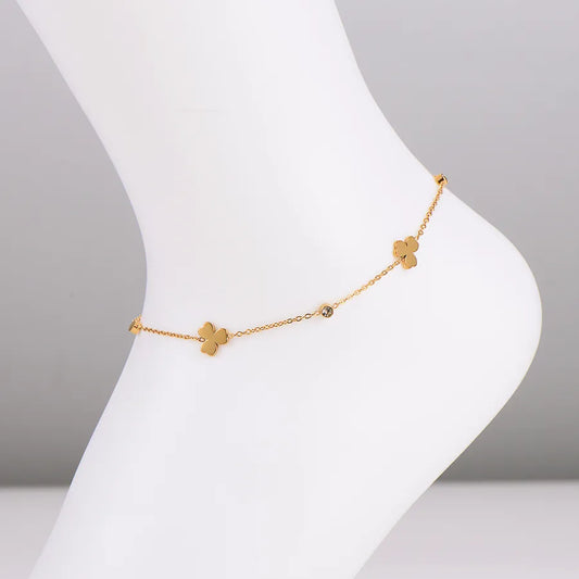 Gold Heart Flower Anklet – Stainless Steel