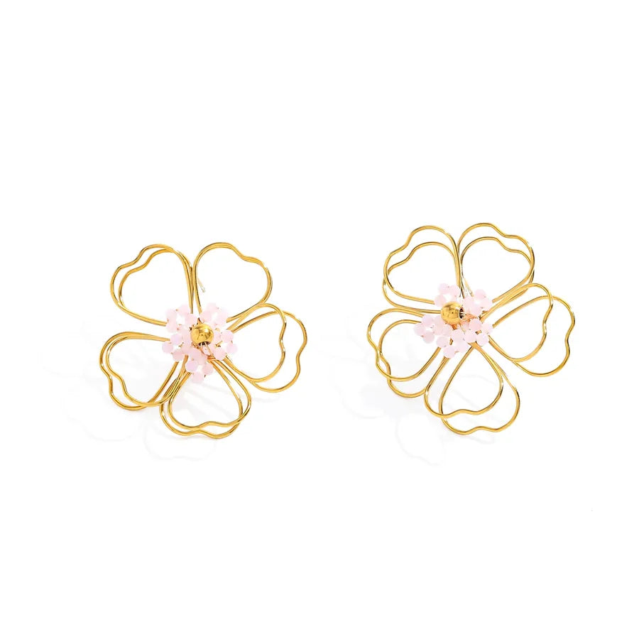 18K Gold Plated Hollow Flower Stud Earrings