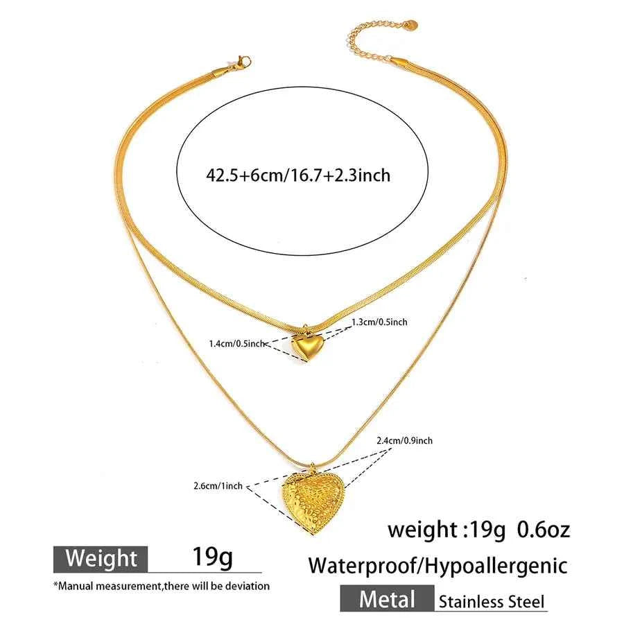 Double Layer Heart Pendant Necklace – Gold Plated