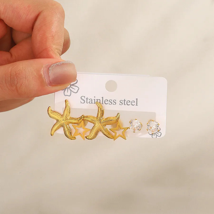 Gold Starfish Earrings Set – 3 Pairs