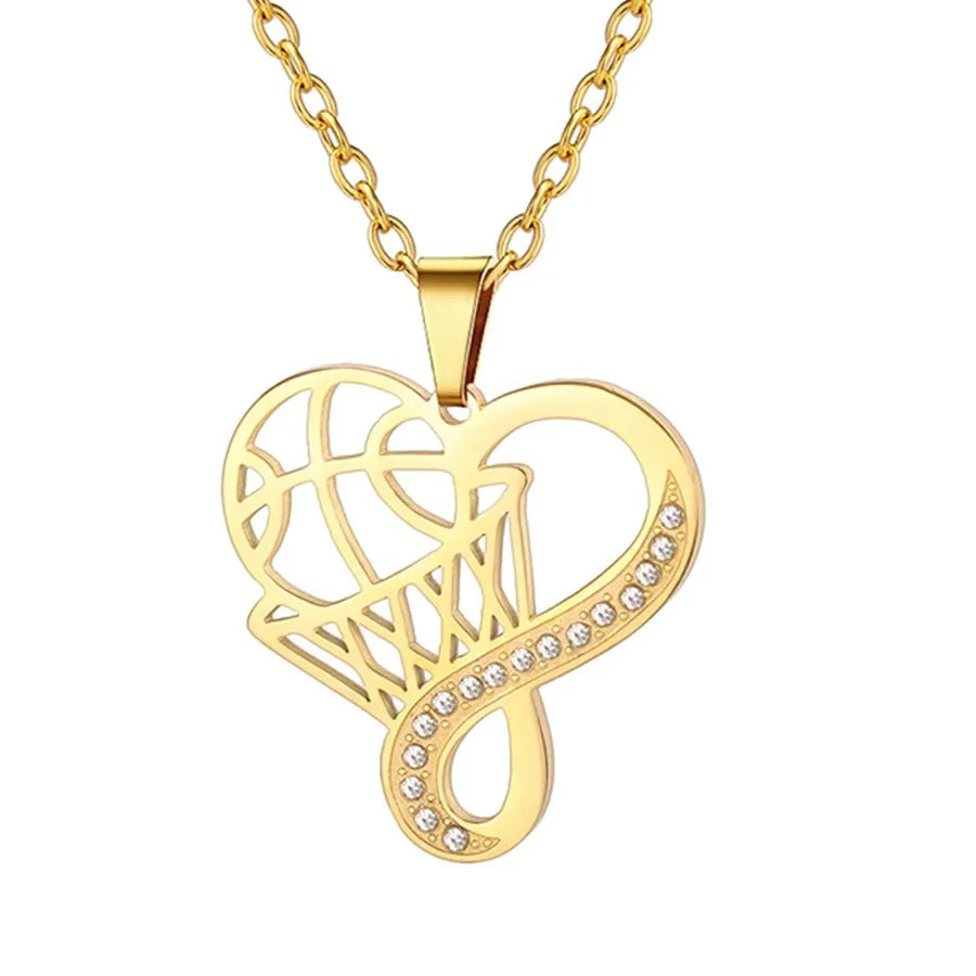 Stainless Steel Sports Pendant Necklace Gold Heart Basketball