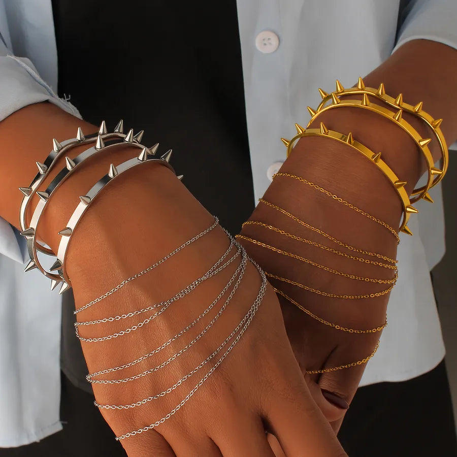 18K Gold Rivet Geometric Stainless Steel Bangle