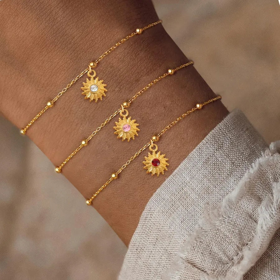 Gold Sun Pendant Stainless Steel Bracelet