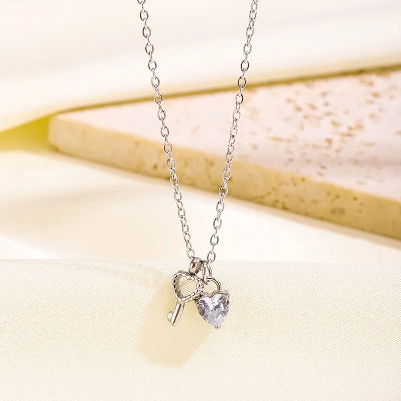 Heart & Key Pendant Necklace for Women