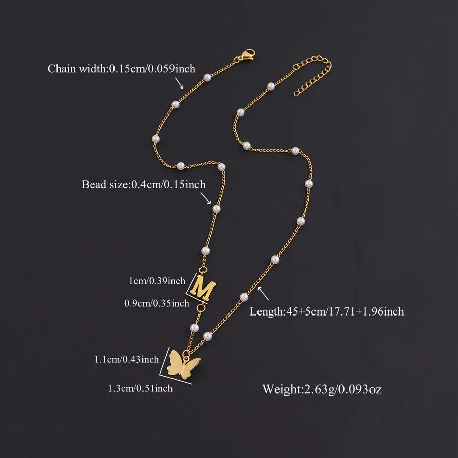 Gold Butterfly Letter Pendant Necklace