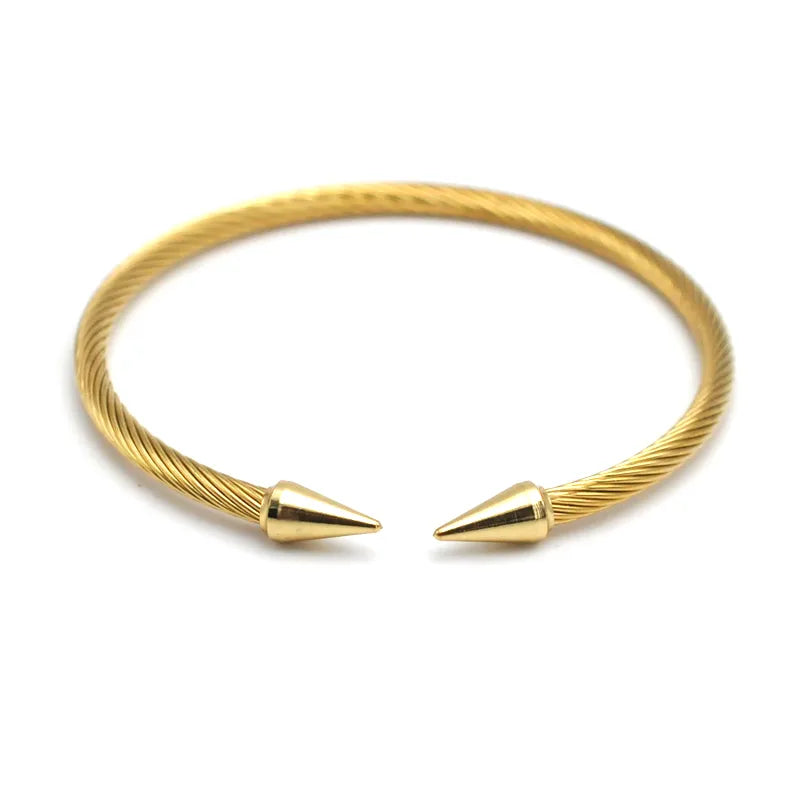 Gold Titanium Steel Wire Rope Bracelet Style 2 Full Gold Pointed Toe