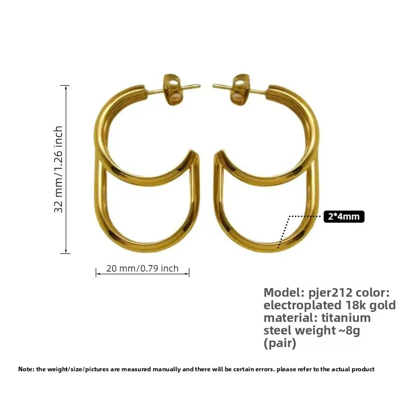 Titanium Steel Geometric U-Shaped Earrings PJER212 Gold 32mm