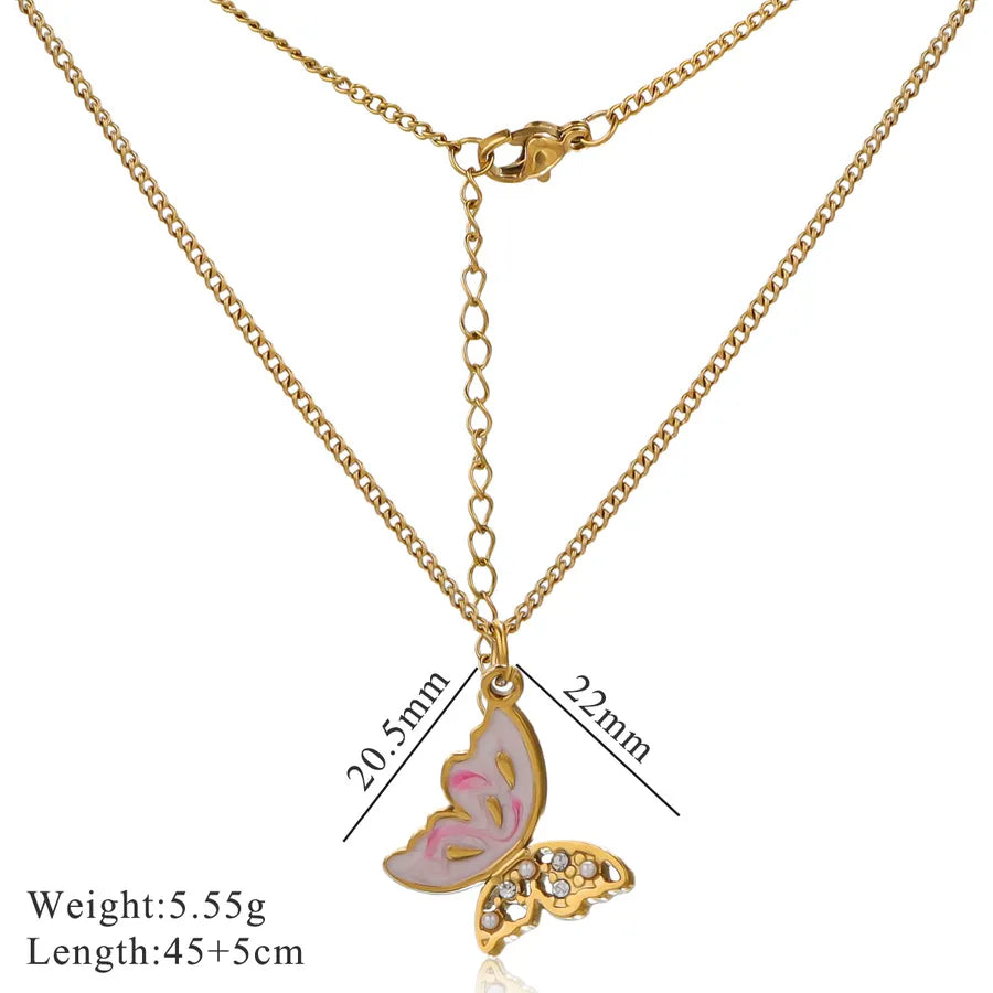 Elegant Butterfly Pendant Necklace for Women White pink