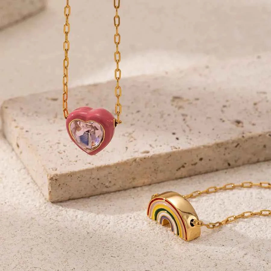 Rainbow Heart Pendant Necklace – Gold Plated