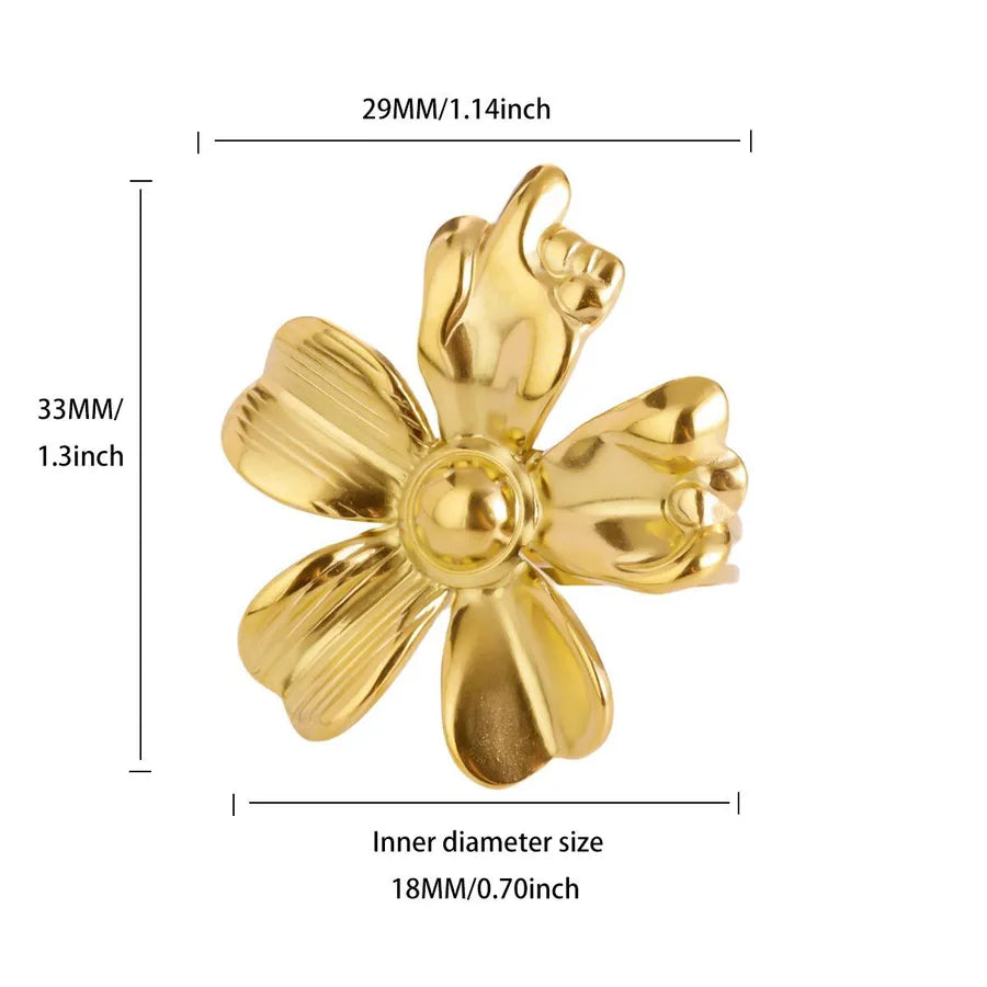 18K Gold Plated Boho Floral Open Ring 1