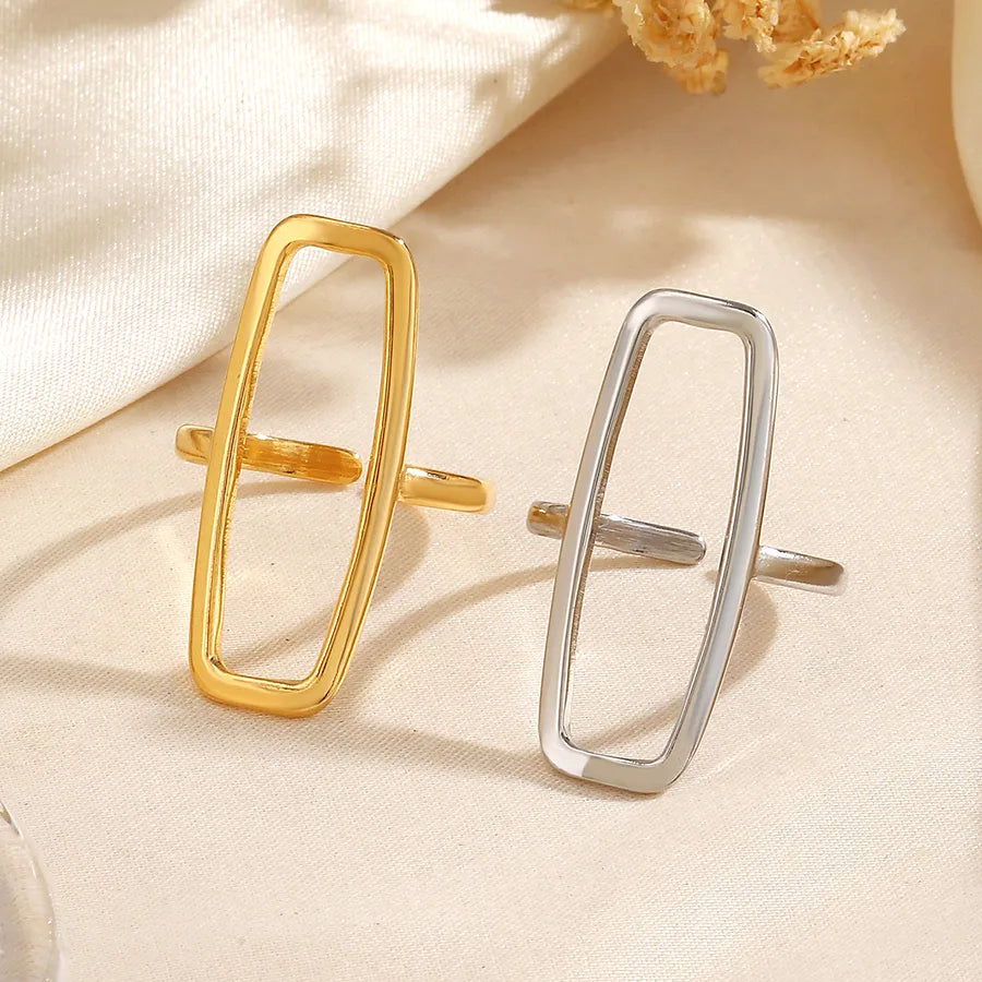 18K Gold Plated Hollow Rectangle Ring for Women