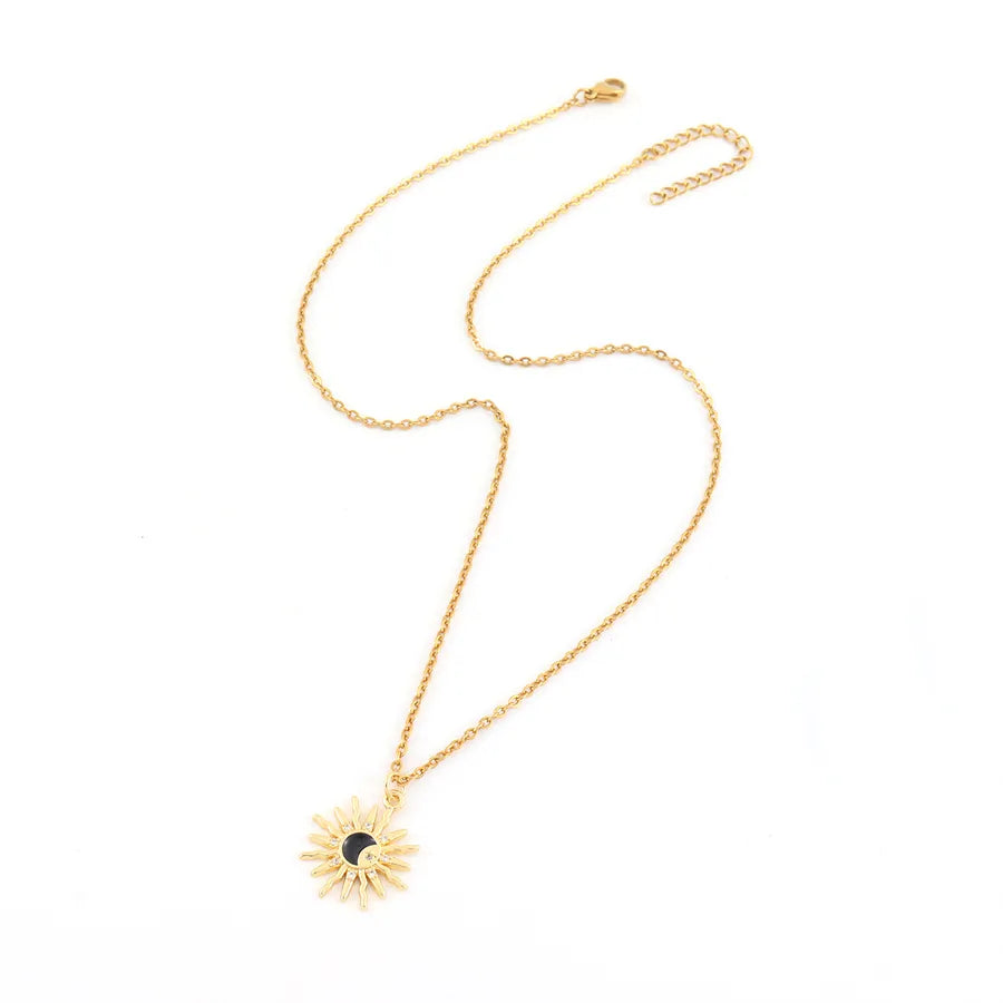 Gold Sun Pendant Necklace – Stainless Steel & Copper