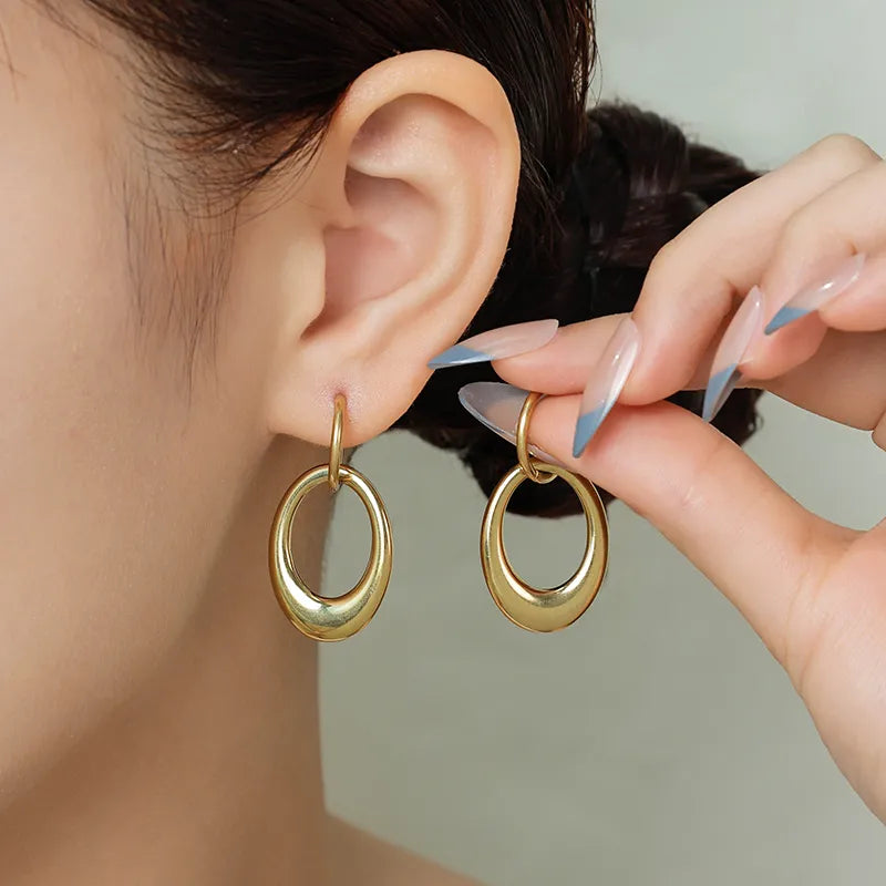 14K Gold Plated Geometric Oval Earrings