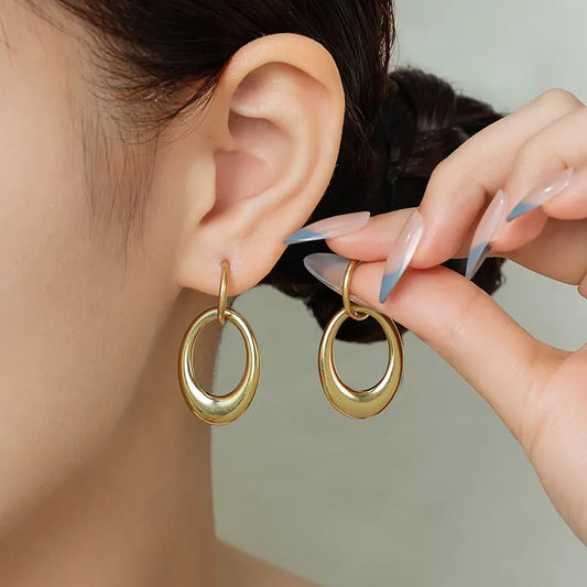 14K Gold Plated Geometric Oval Earrings