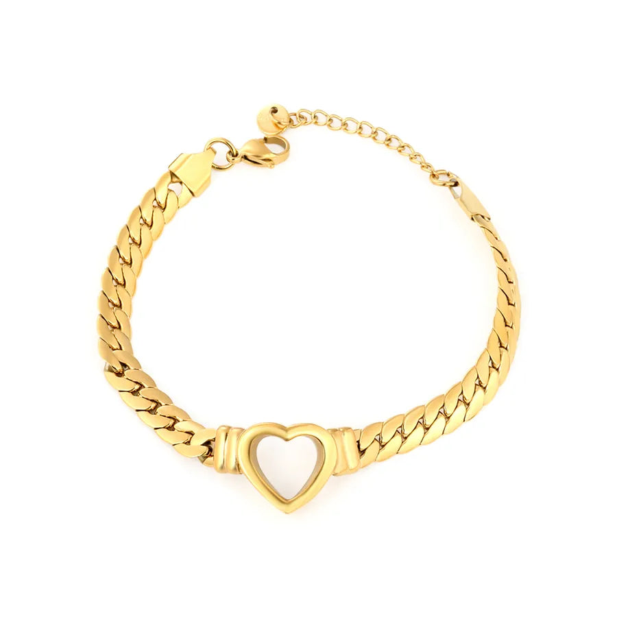 18K Gold Hollow Heart Bracelet for Women