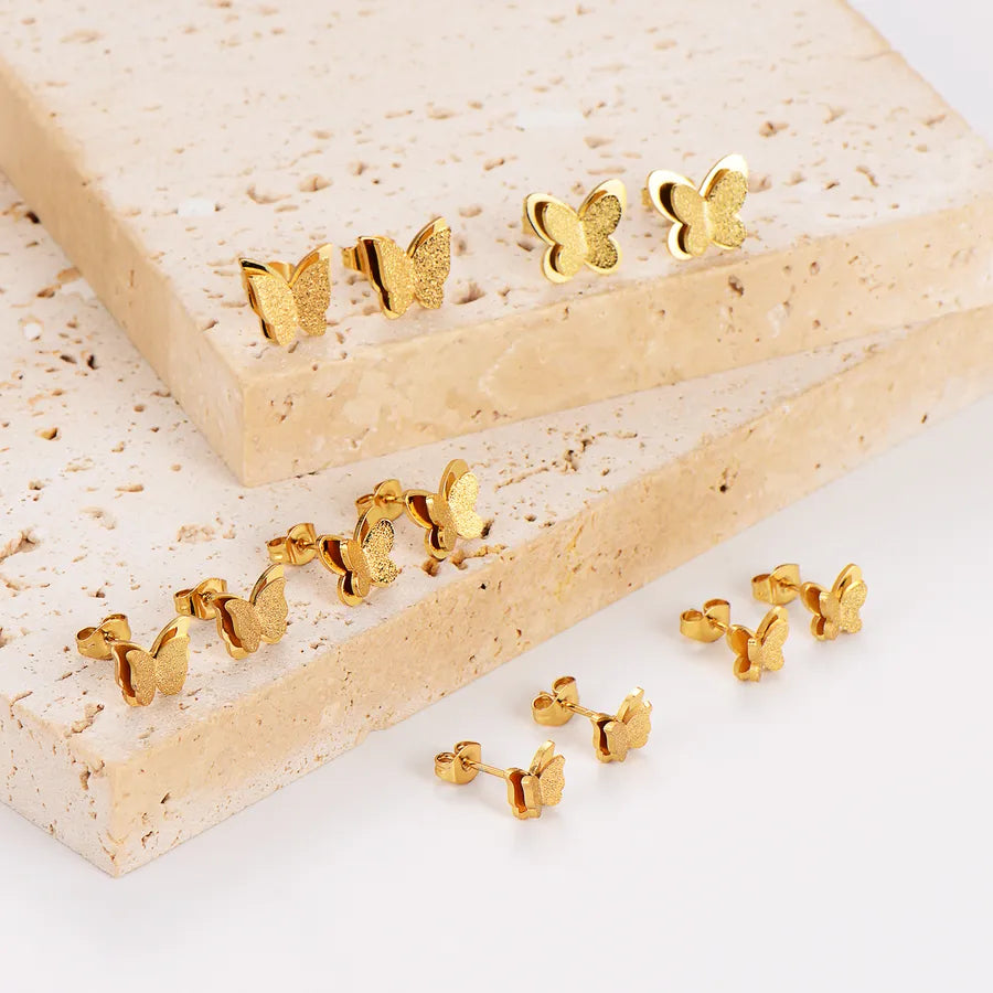 Gold Plated Butterfly Stainless Steel Stud Earrings